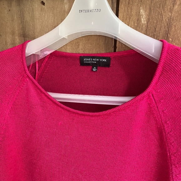 JONES NEW YORK Glitter Viscose Red Knitted Top Round Neck Raglan Short Sleeve XL - Picture 3 of 9